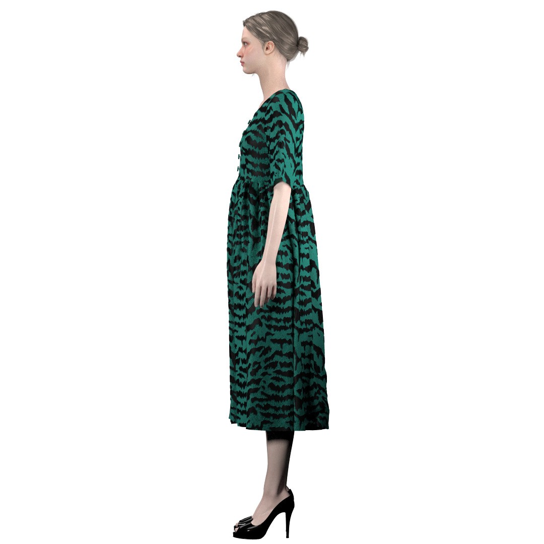 Elegant Green Abstract Midi Dress 3D Model – CLO 3D Design, FBX, OBJ - View 12
