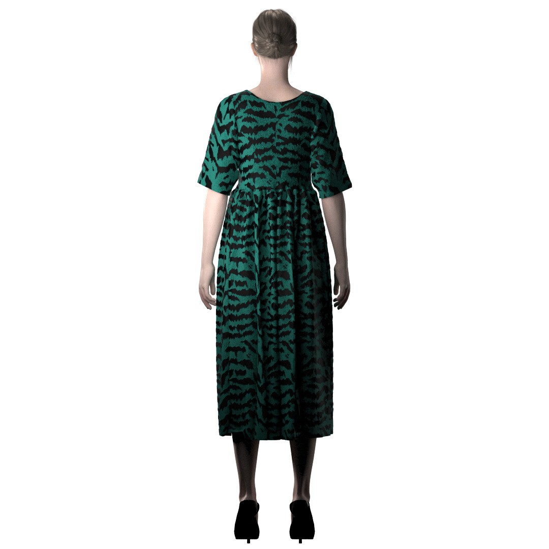 Elegant Green Abstract Midi Dress 3D Model – CLO 3D Design, FBX, OBJ - View 13