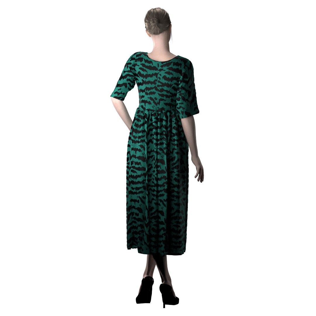 Elegant Green Abstract Midi Dress 3D Model – CLO 3D Design, FBX, OBJ - View 15