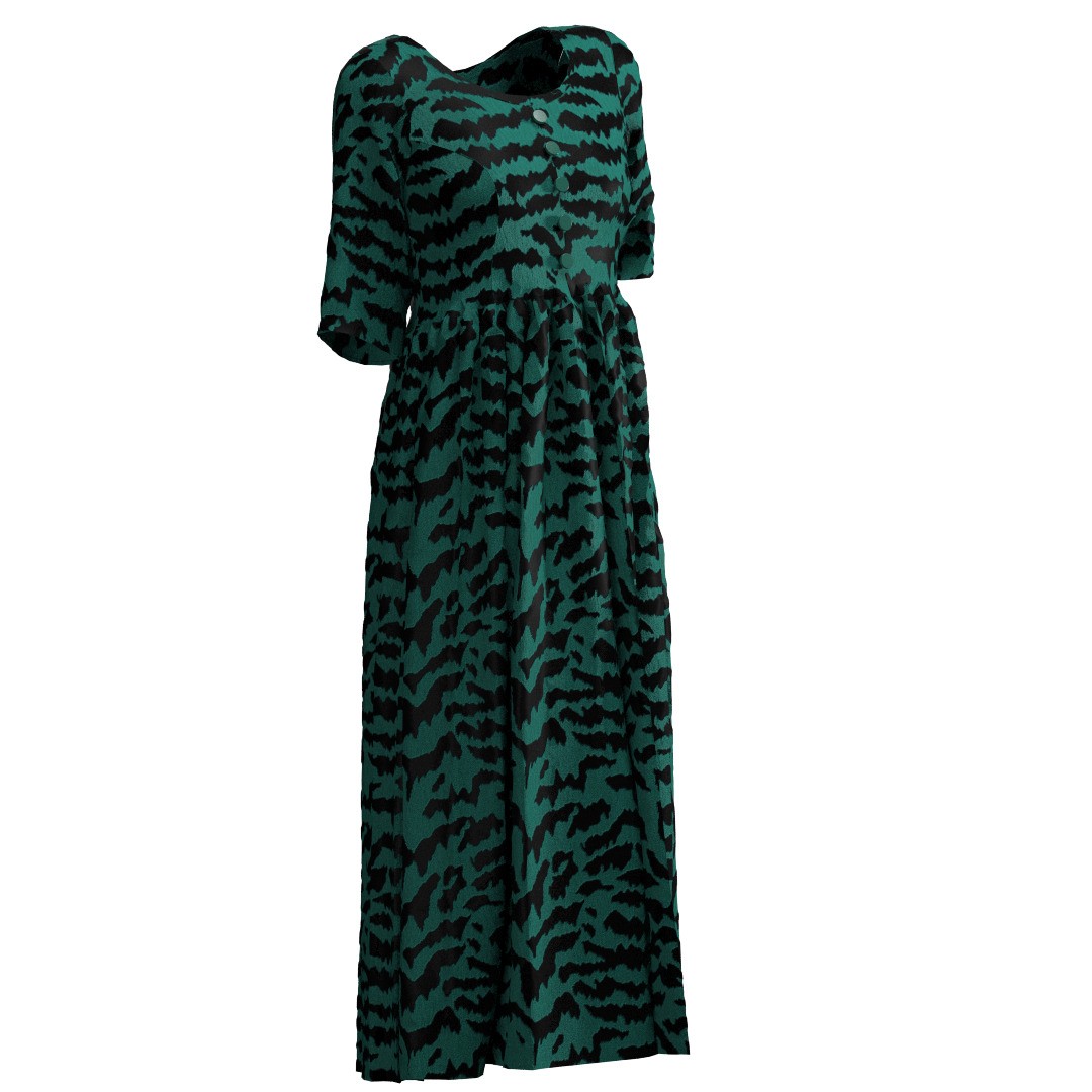 Elegant Green Abstract Midi Dress 3D Model – CLO 3D Design, FBX, OBJ - View 16