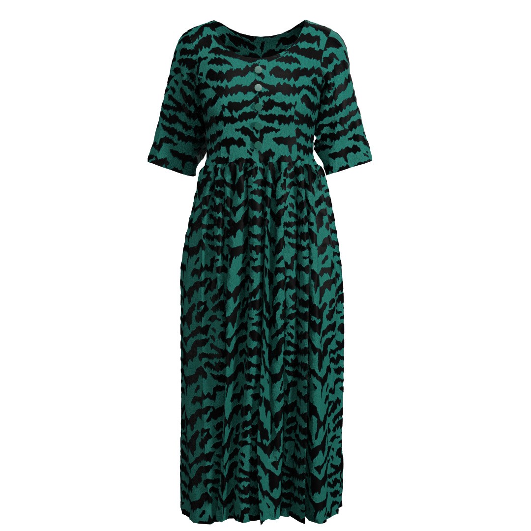 Elegant Green Abstract Midi Dress 3D Model – CLO 3D Design, FBX, OBJ - View 6