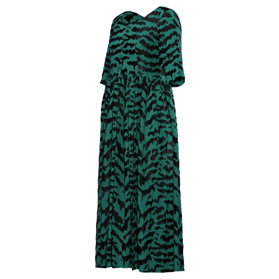 Elegant Green Abstract Midi Dress 3D Model – CLO 3D Design, FBX, OBJ - View 7