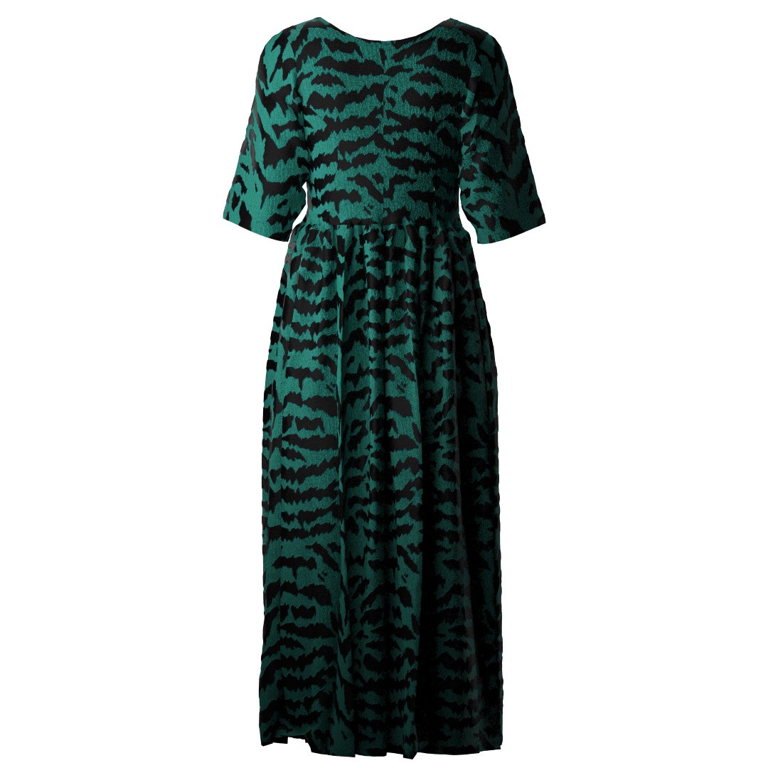 Elegant Green Abstract Midi Dress 3D Model – CLO 3D Design, FBX, OBJ - View 8