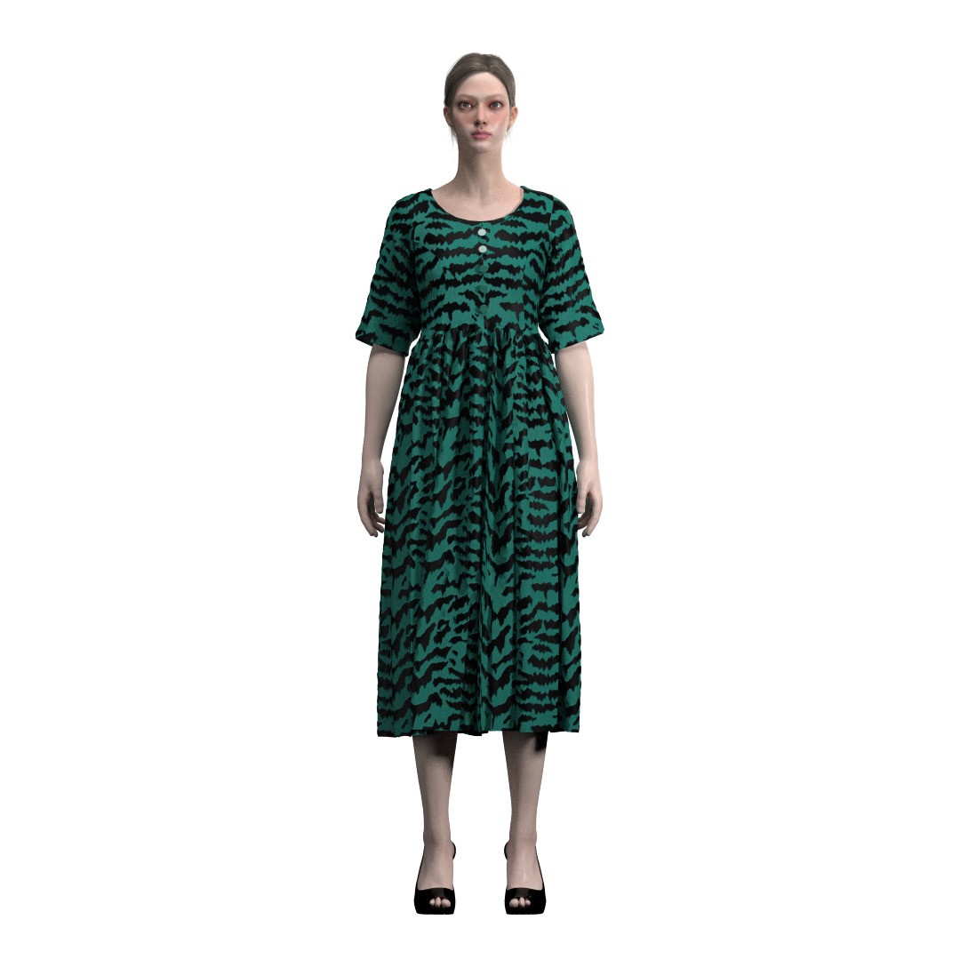 Elegant Green Abstract Midi Dress 3D Model – CLO 3D Design, FBX, OBJ - View 9
