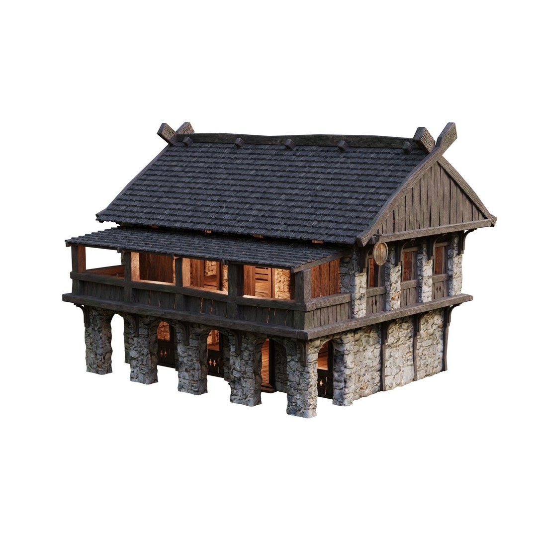 Old Medieval Building 3D Model – Low Poly Game Ready with PBR Textures