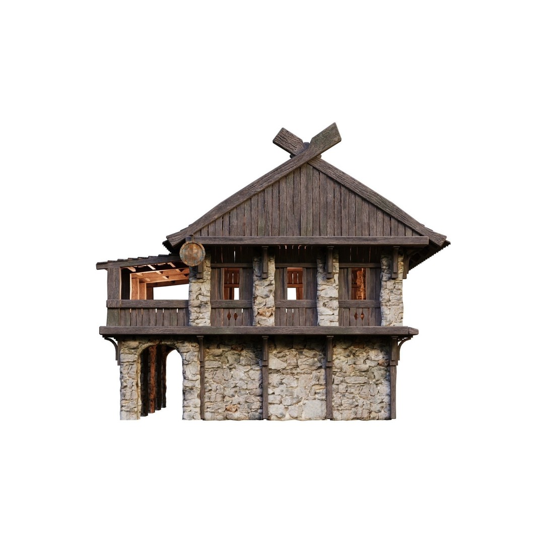 Old Medieval Building 3D Model – Low Poly Game Ready with PBR Textures - View 10