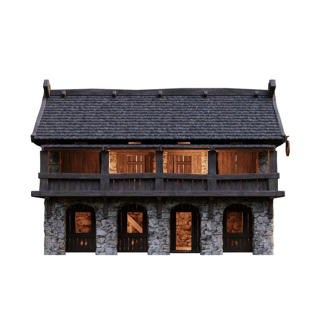 Old Medieval Building 3D Model – Low Poly Game Ready with PBR Textures - View 11