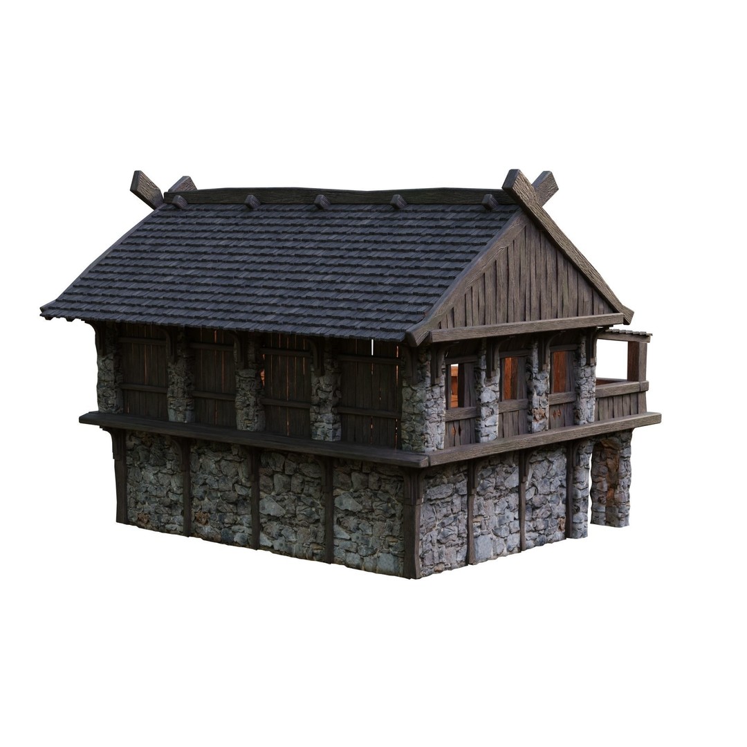 Old Medieval Building 3D Model – Low Poly Game Ready with PBR Textures - View 12
