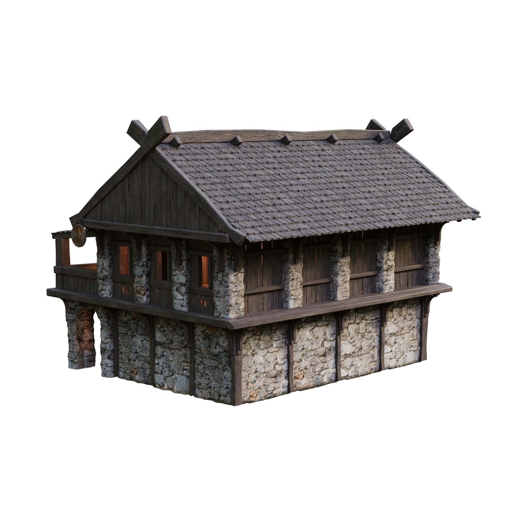 Old Medieval Building 3D Model – Low Poly Game Ready with PBR Textures - View 13
