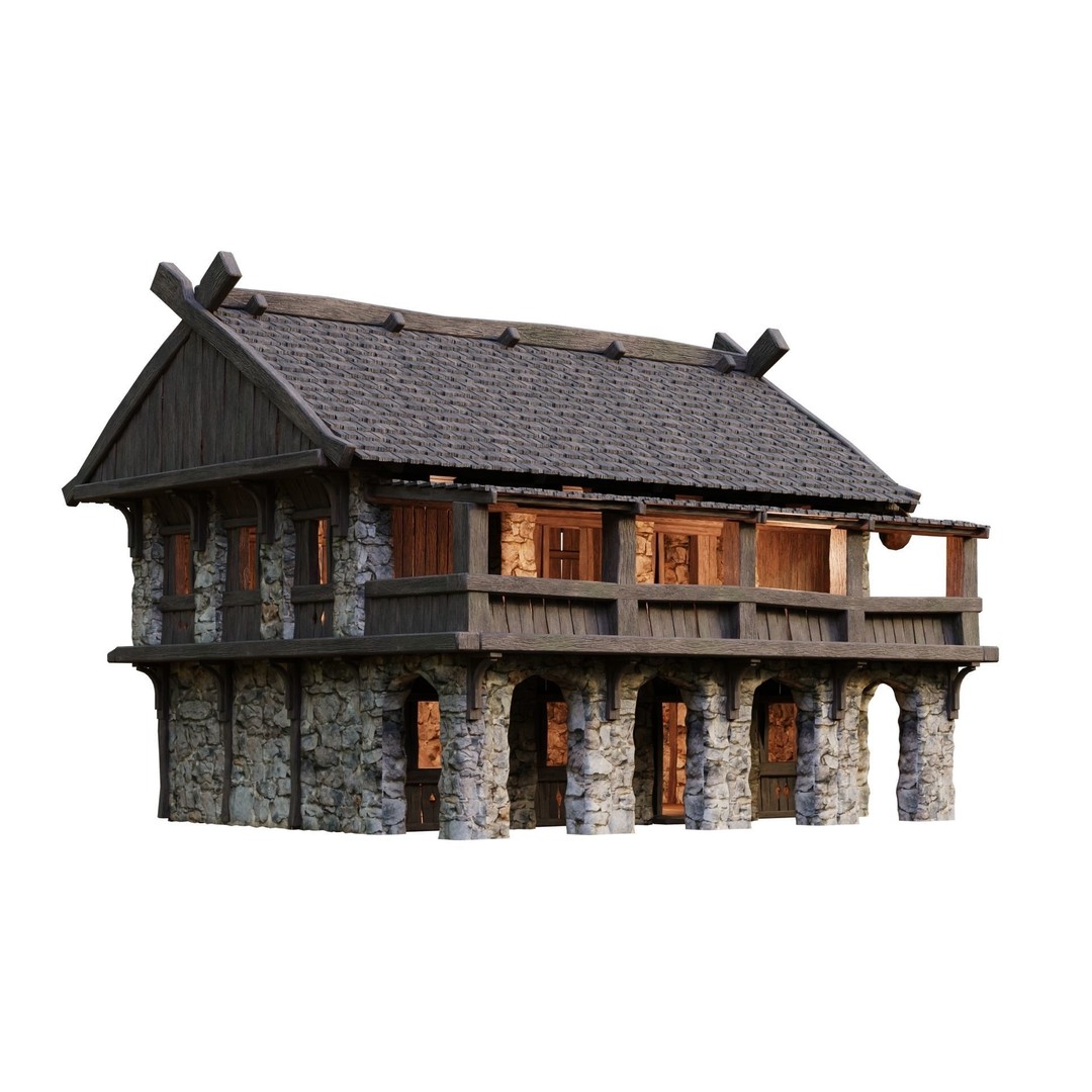 Old Medieval Building 3D Model – Low Poly Game Ready with PBR Textures - View 3