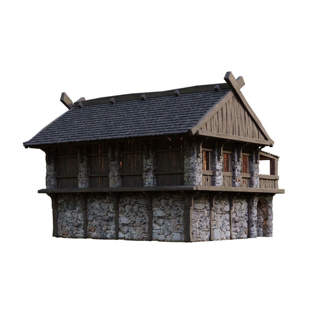 Old Medieval Building 3D Model – Low Poly Game Ready with PBR Textures - View 4