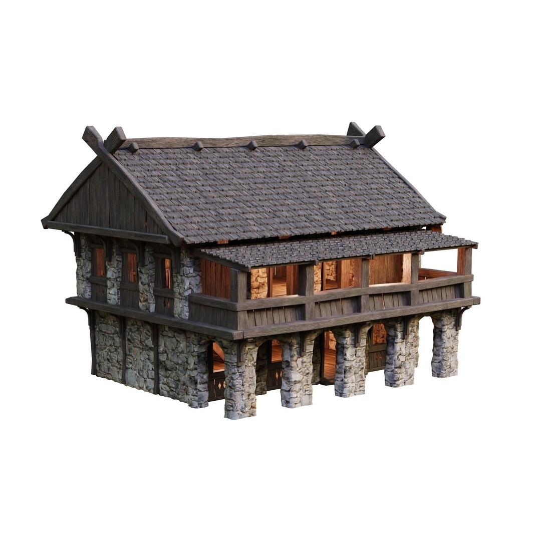 Old Medieval Building 3D Model – Low Poly Game Ready with PBR Textures - View 5