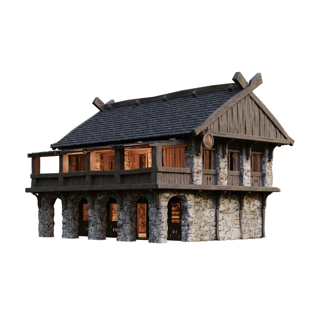 Old Medieval Building 3D Model – Low Poly Game Ready with PBR Textures - View 6