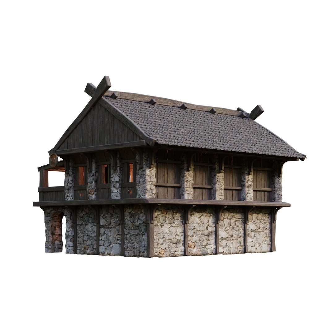 Old Medieval Building 3D Model – Low Poly Game Ready with PBR Textures - View 9