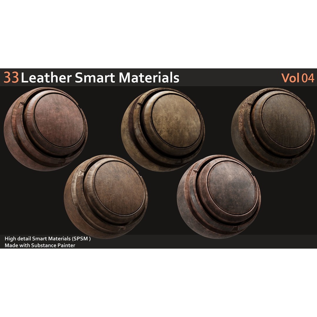 Leather Smart Materials 3D Model – 33 High Quality Textures for Substance Painter