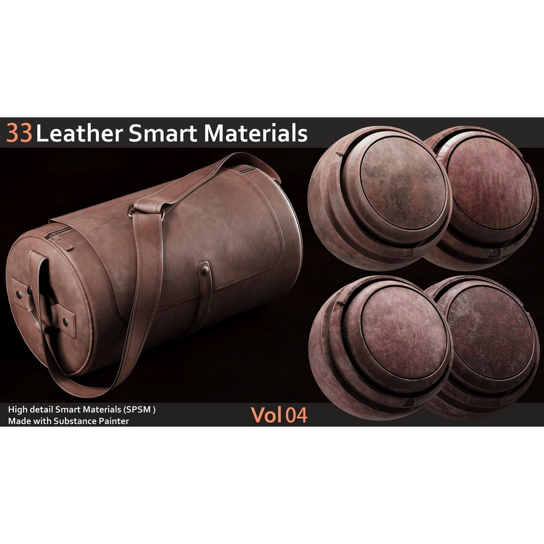 Leather Smart Materials 3D Model – 33 High Quality Textures for Substance Painter - View 3