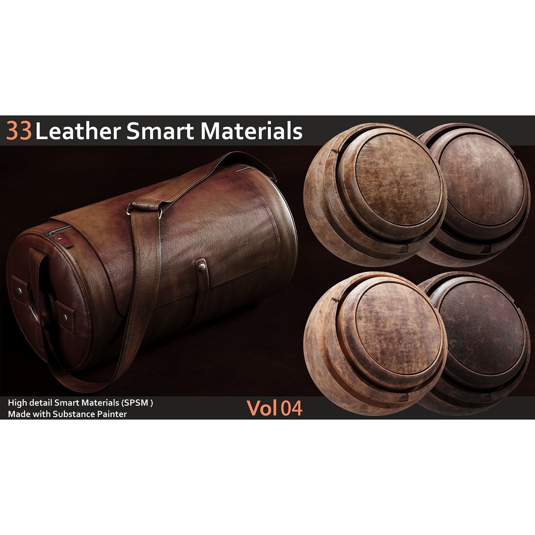 Leather Smart Materials 3D Model – 33 High Quality Textures for Substance Painter - View 6