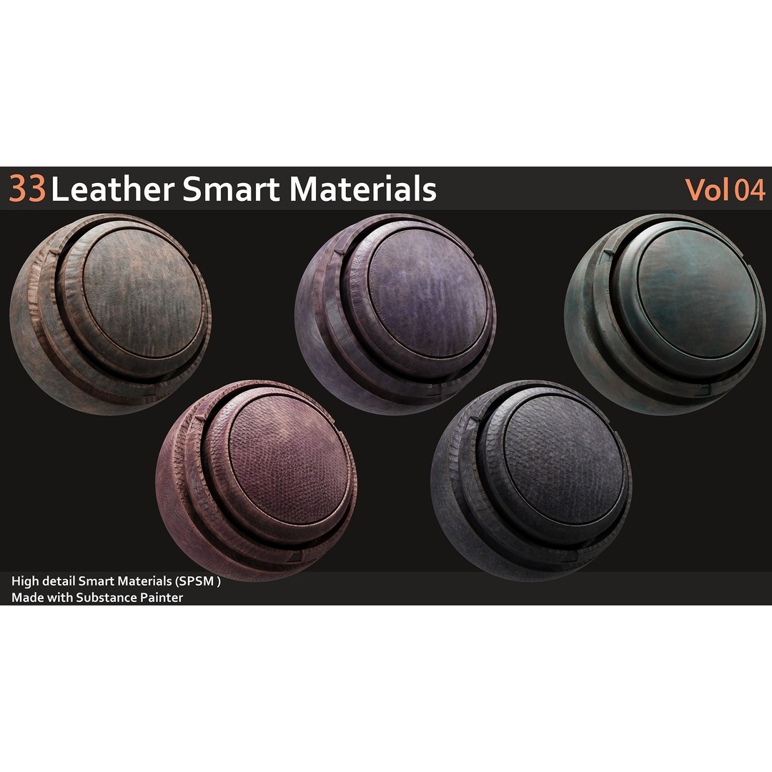 Leather Smart Materials 3D Model – 33 High Quality Textures for Substance Painter - View 9