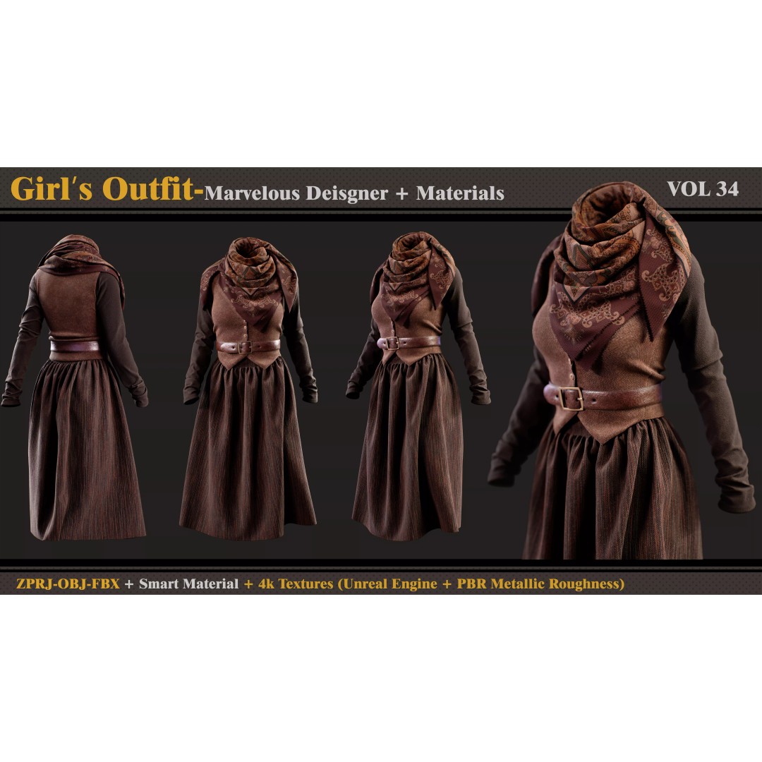 Girls Outfit 3D Model – Fashionable Clothing Set with Textures, FBX - View 2