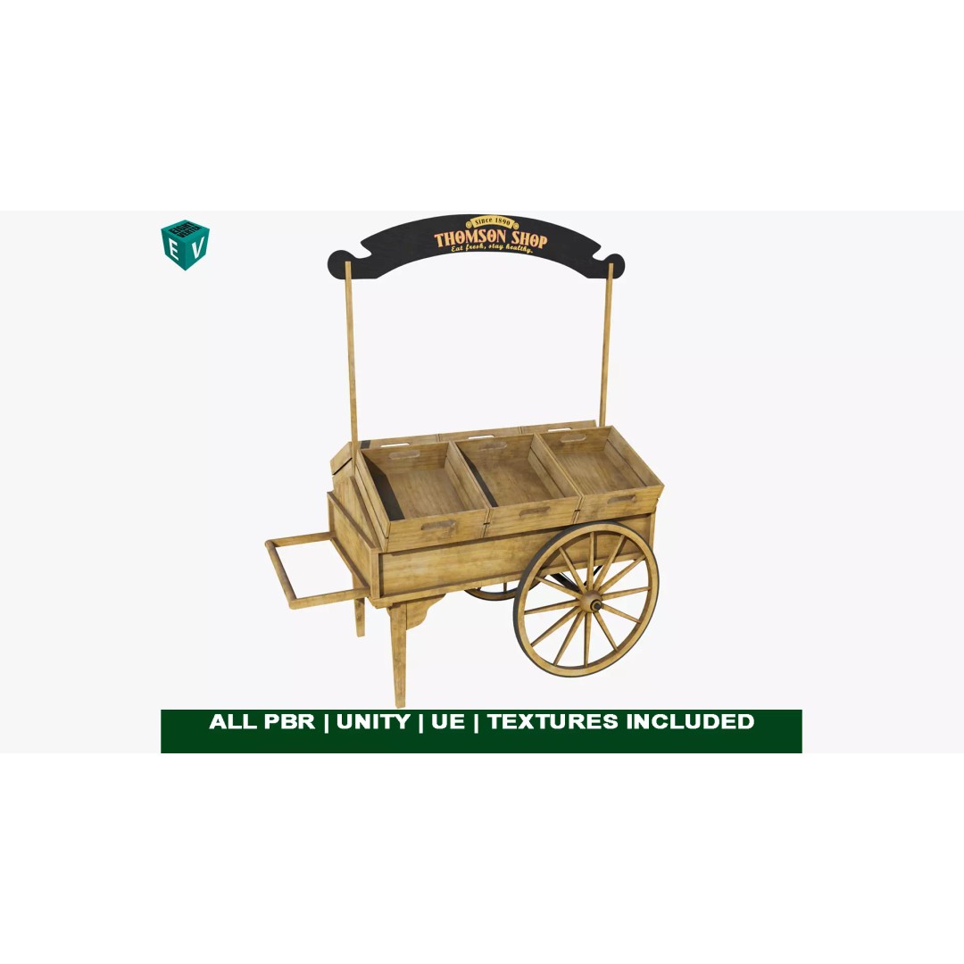 Wooden Wagon Cart 3D Model – Low Poly Game Asset, FBX, PBR Textures - View 2