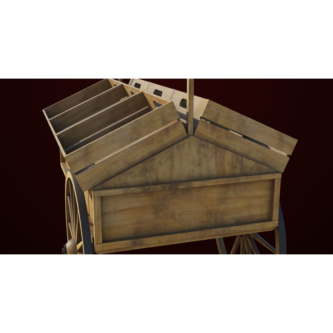 Wooden Wagon Cart 3D Model – Low Poly Game Asset, FBX, PBR Textures - View 29
