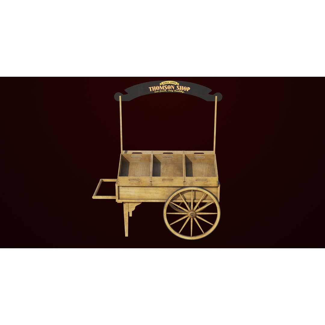 Wooden Wagon Cart 3D Model – Low Poly Game Asset, FBX, PBR Textures - View 3