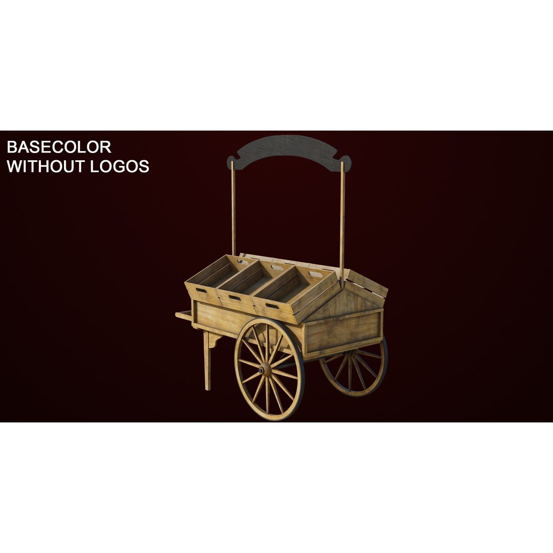 Wooden Wagon Cart 3D Model – Low Poly Game Asset, FBX, PBR Textures - View 5