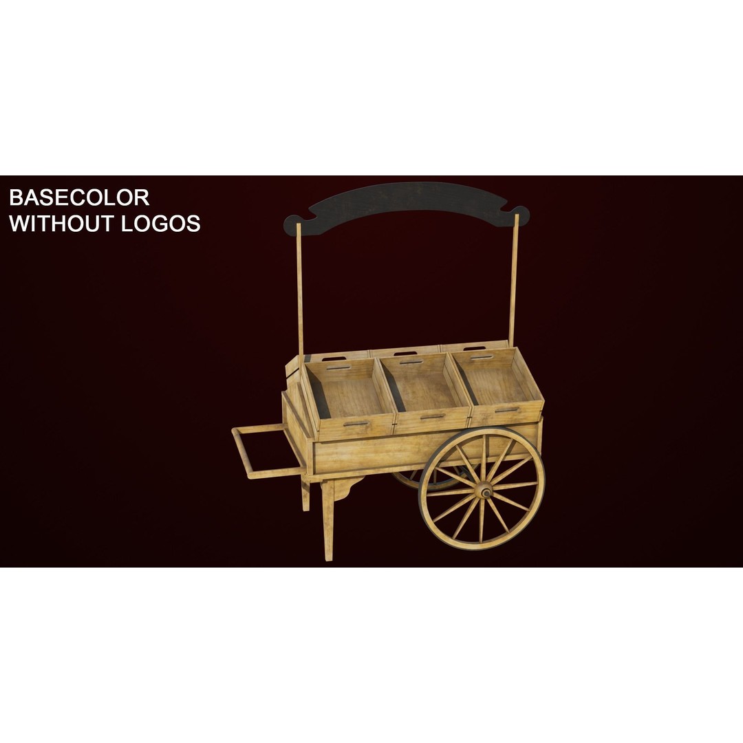 Wooden Wagon Cart 3D Model – Low Poly Game Asset, FBX, PBR Textures - View 9
