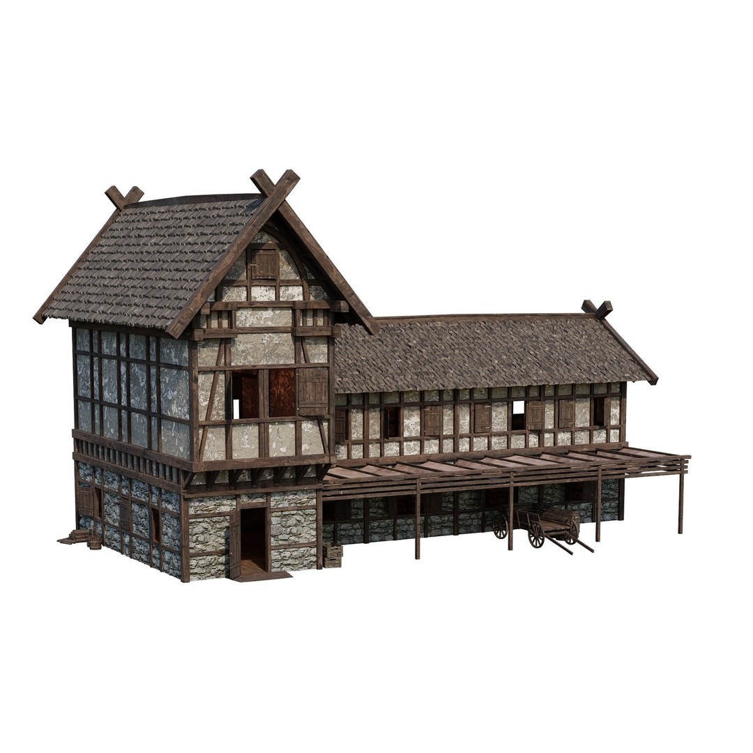 Old Medieval House 3D Model – Low Poly Game Ready Asset, FBX & OBJ - View 11