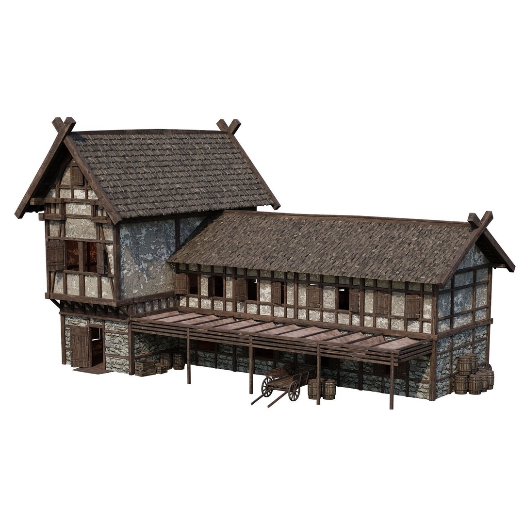 Old Medieval House 3D Model – Low Poly Game Ready Asset, FBX & OBJ - View 12