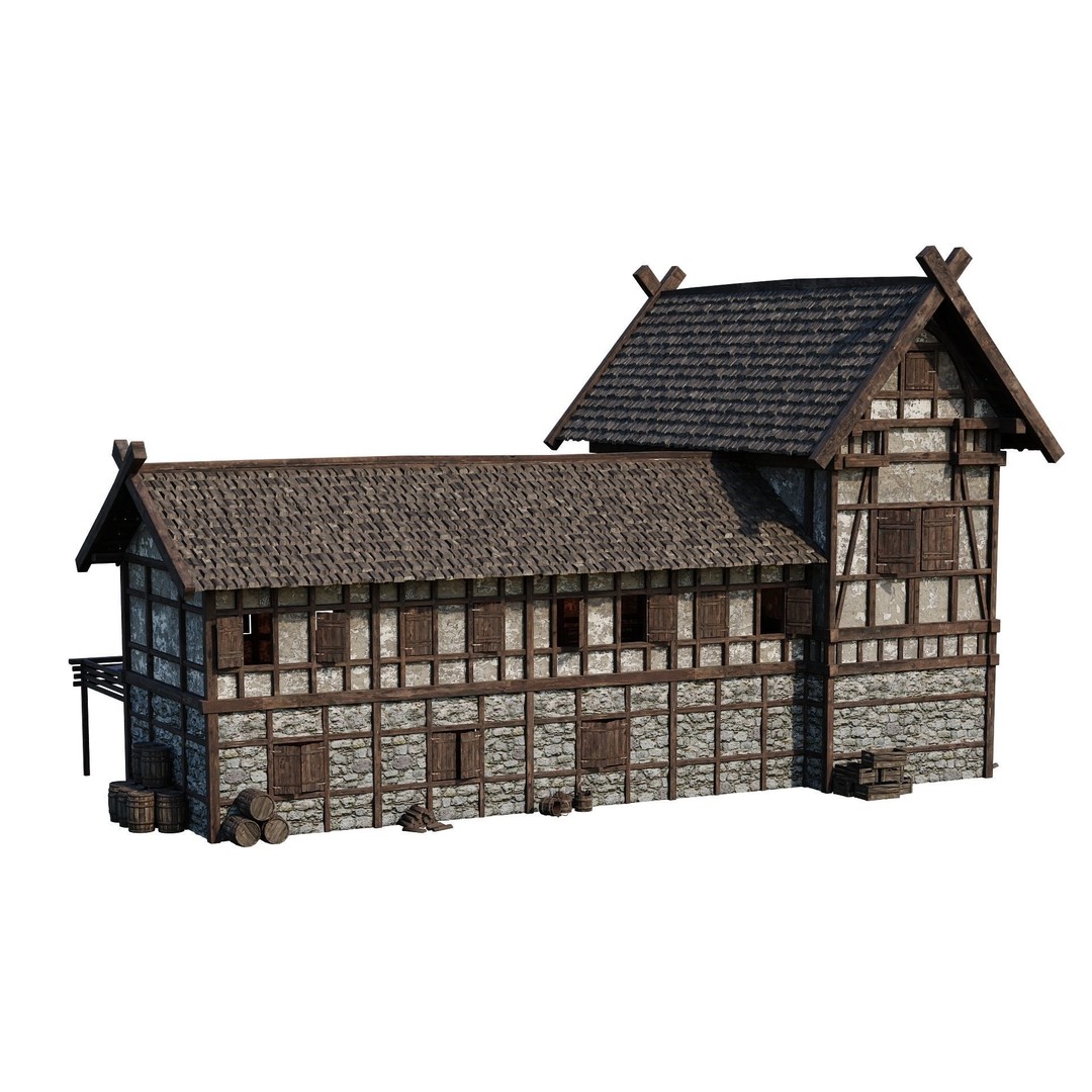 Old Medieval House 3D Model – Low Poly Game Ready Asset, FBX & OBJ - View 13