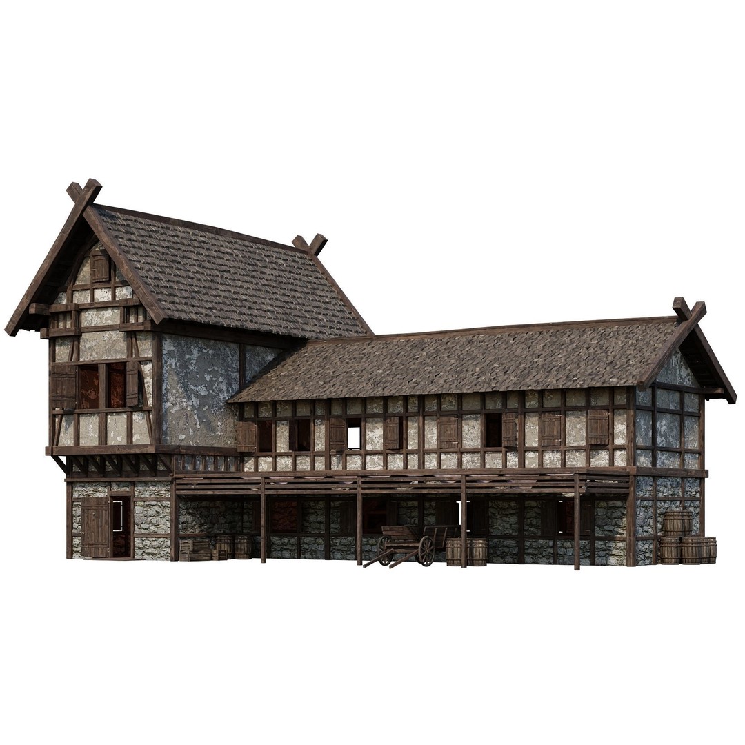 Old Medieval House 3D Model – Low Poly Game Ready Asset, FBX & OBJ - View 3