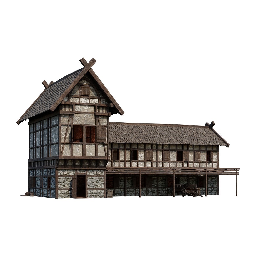 Old Medieval House 3D Model – Low Poly Game Ready Asset, FBX & OBJ - View 4