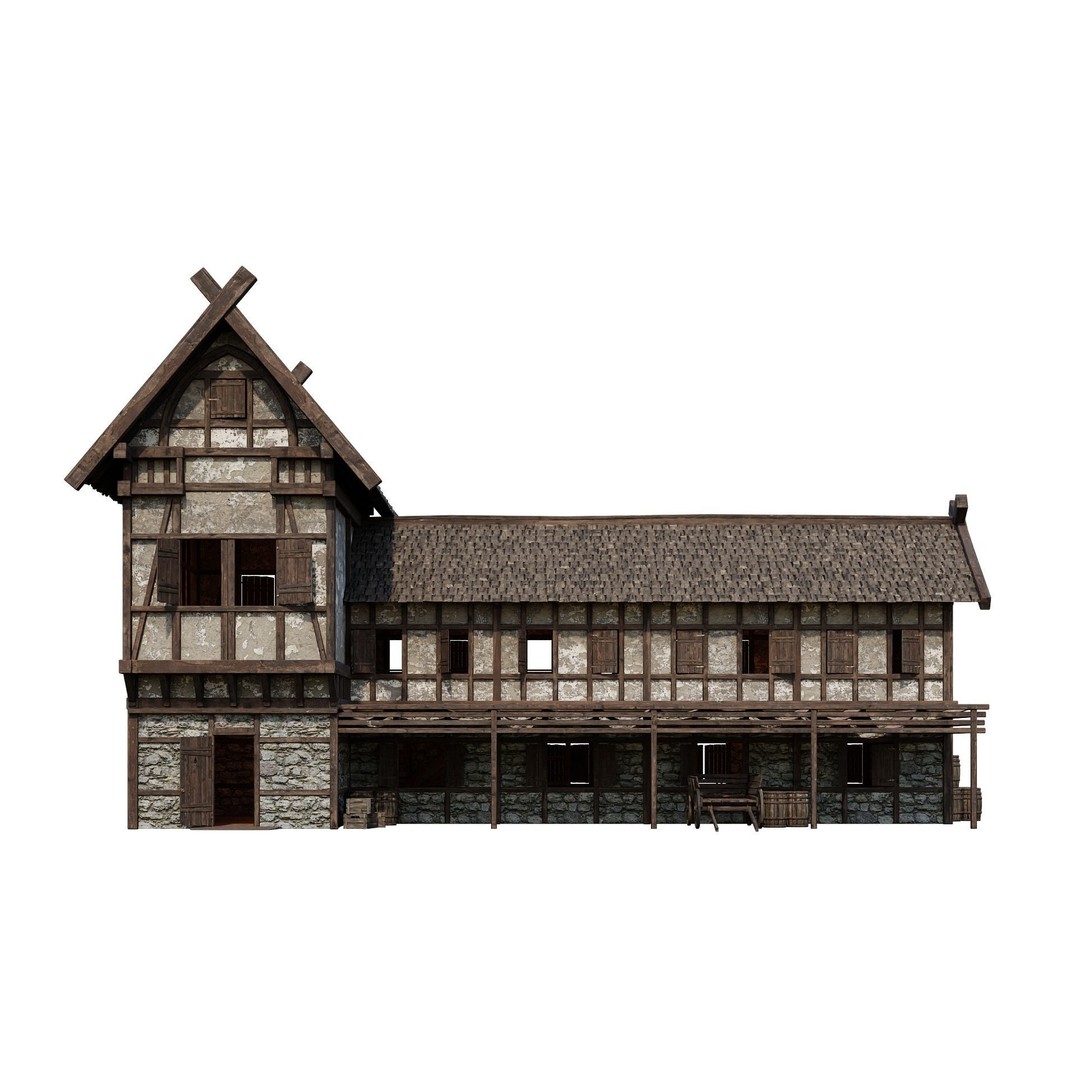 Old Medieval House 3D Model – Low Poly Game Ready Asset, FBX & OBJ - View 5
