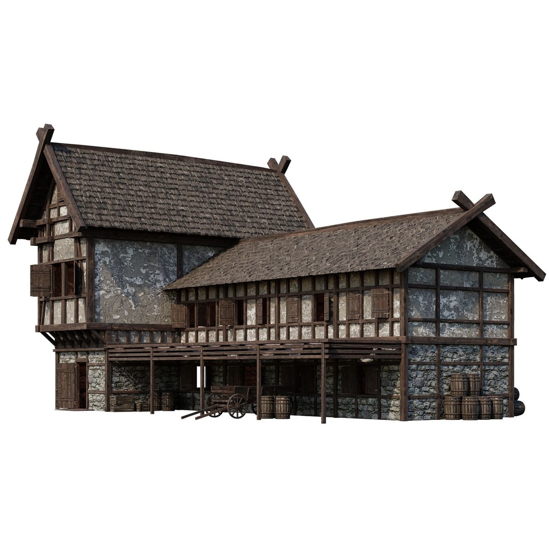 Old Medieval House 3D Model – Low Poly Game Ready Asset, FBX & OBJ - View 6