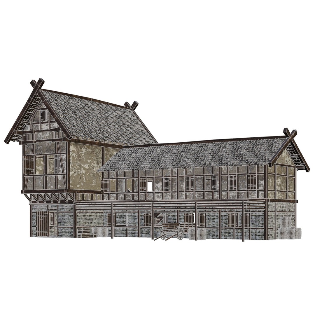 Old Medieval House 3D Model – Low Poly Game Ready Asset, FBX & OBJ - View 8