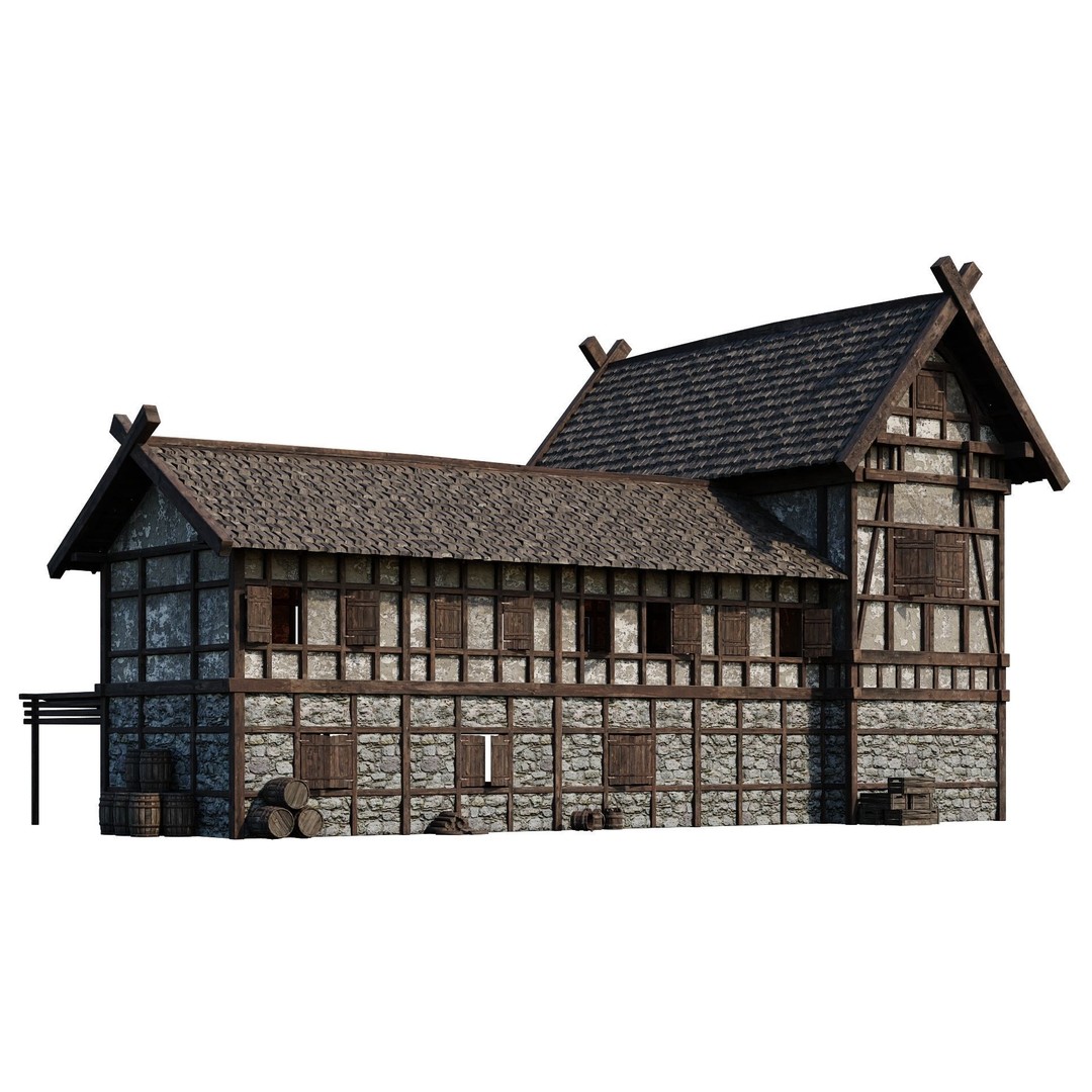 Old Medieval House 3D Model – Low Poly Game Ready Asset, FBX & OBJ - View 9