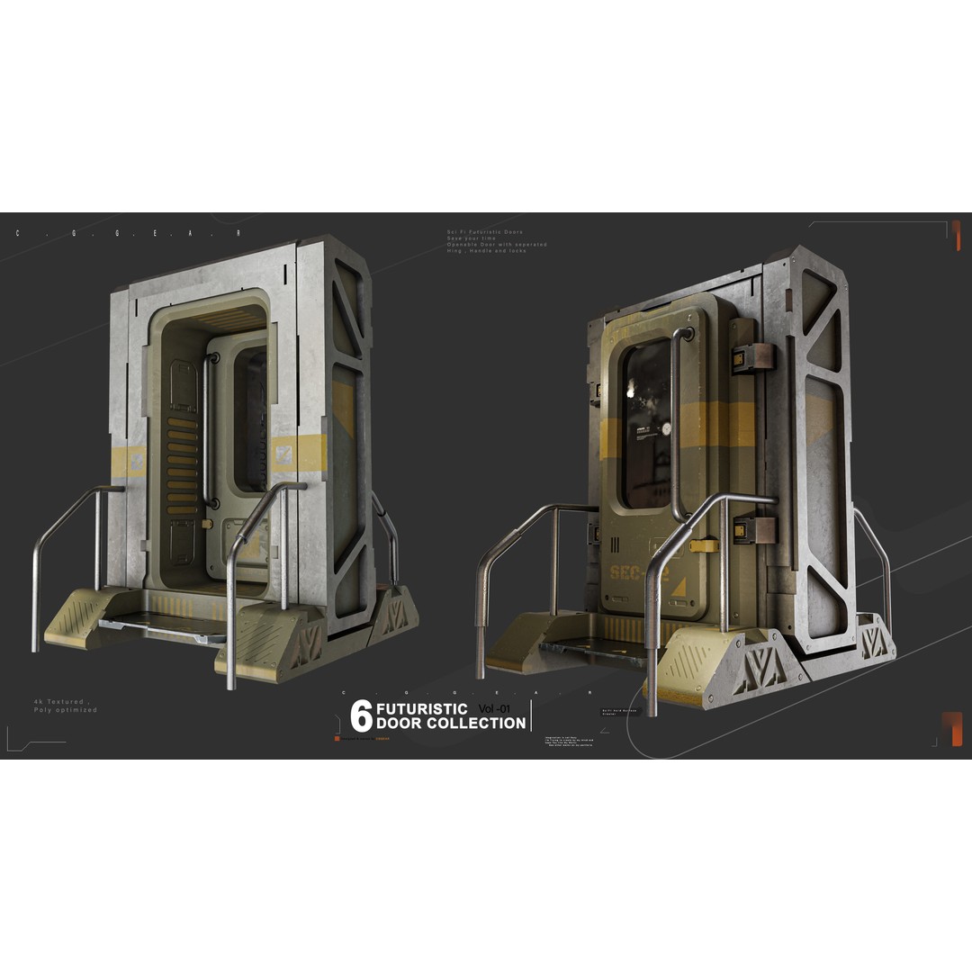 Futuristic Sci-Fi Door 3D Model – Game Ready, PBR Textures, Blender, FBX