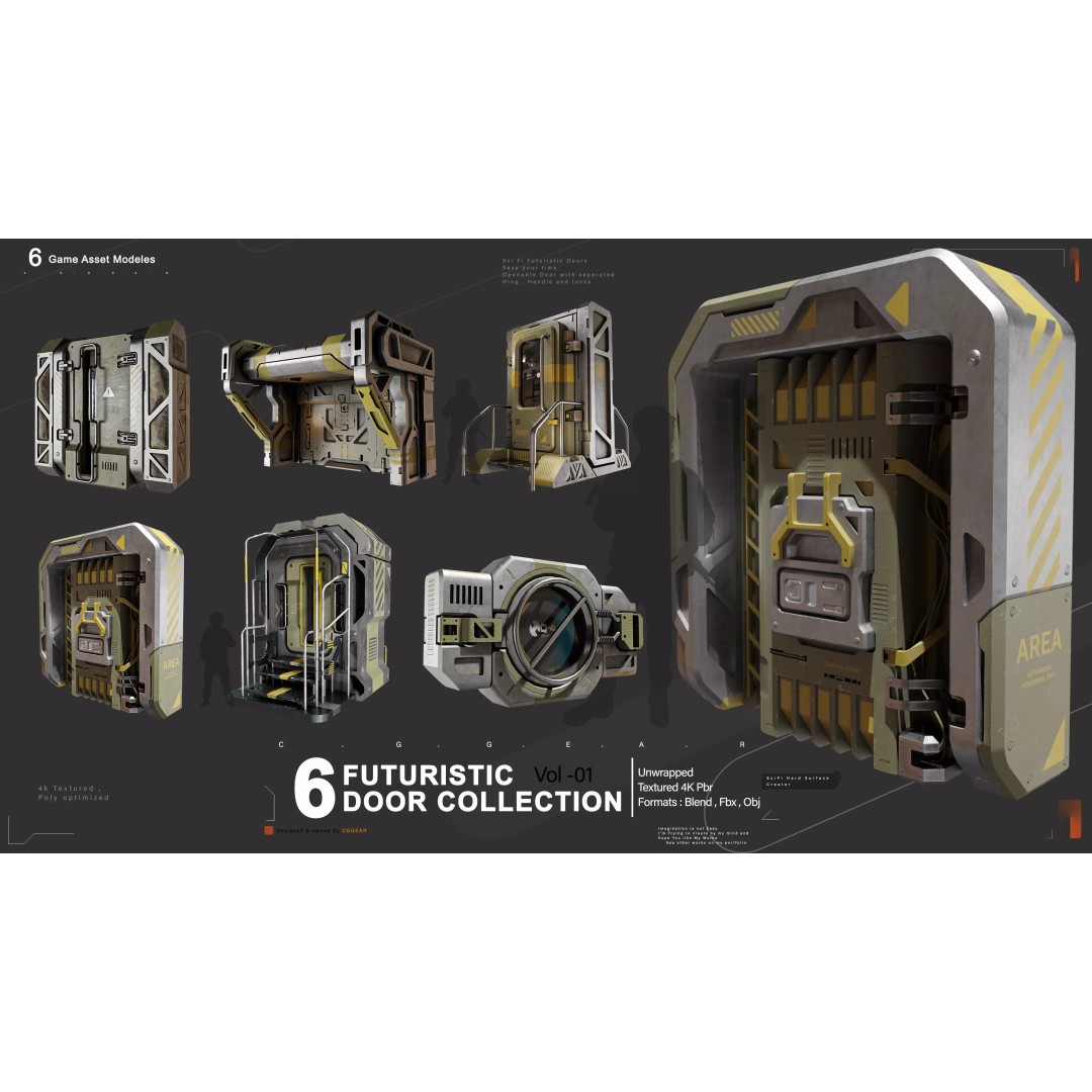 Futuristic Sci-Fi Door 3D Model – Game Ready, PBR Textures, Blender, FBX - View 2