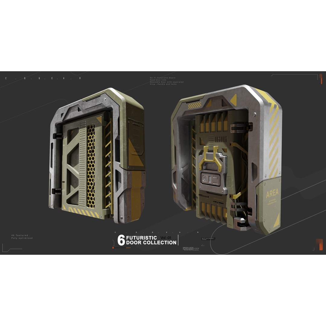 Futuristic Sci-Fi Door 3D Model – Game Ready, PBR Textures, Blender, FBX - View 3