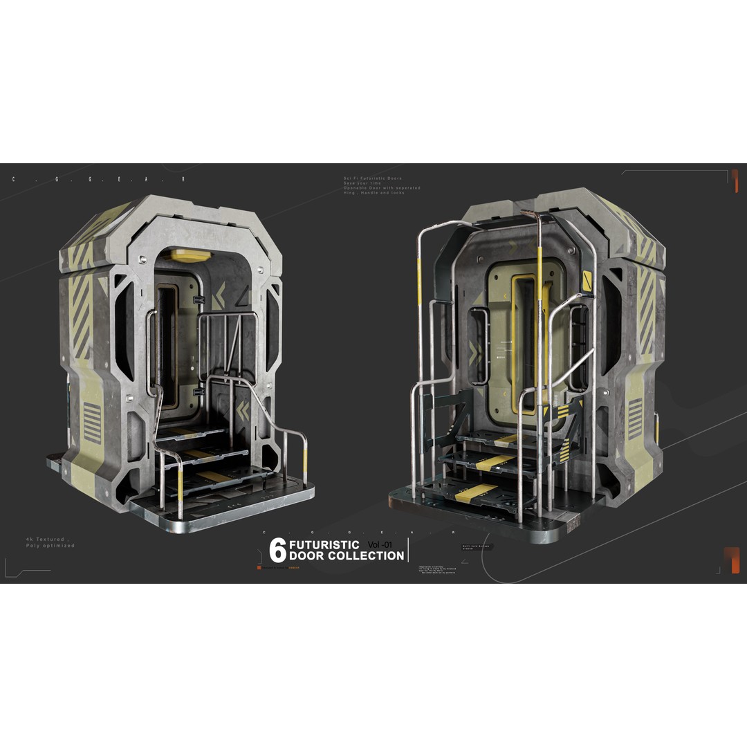 Futuristic Sci-Fi Door 3D Model – Game Ready, PBR Textures, Blender, FBX - View 4