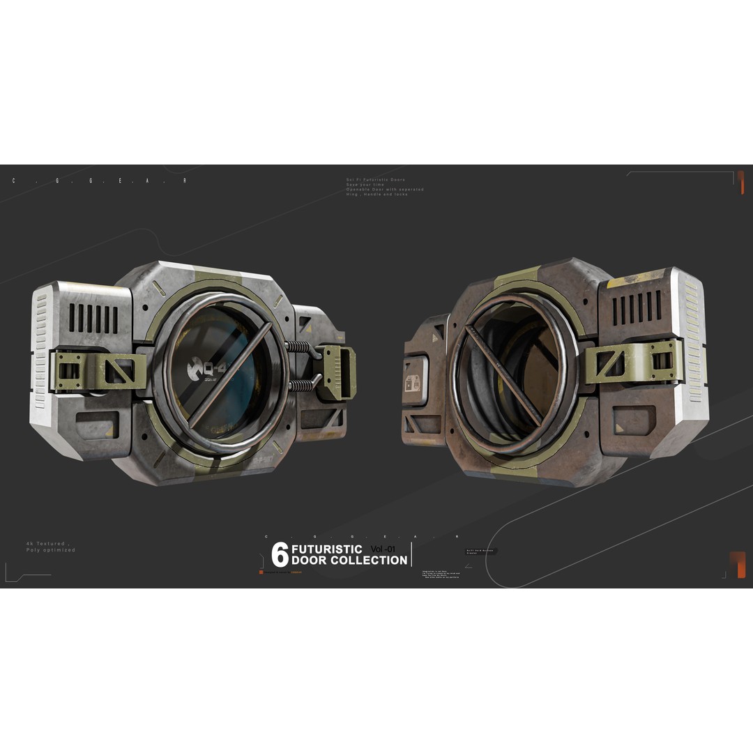 Futuristic Sci-Fi Door 3D Model – Game Ready, PBR Textures, Blender, FBX - View 5