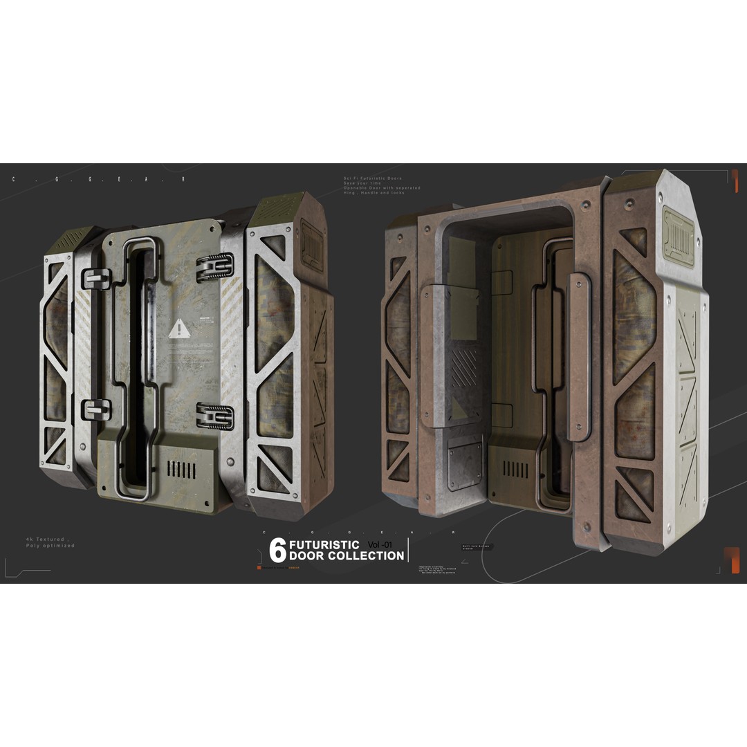 Futuristic Sci-Fi Door 3D Model – Game Ready, PBR Textures, Blender, FBX - View 6