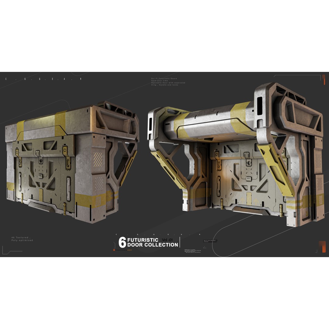Futuristic Sci-Fi Door 3D Model – Game Ready, PBR Textures, Blender, FBX - View 7