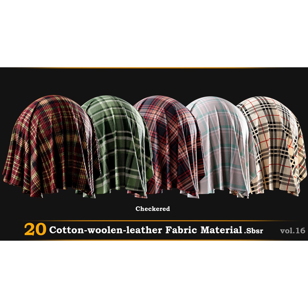 Checkered Fabric Material 3D Model – Cotton, Leather, Wool, SBSR - View 5