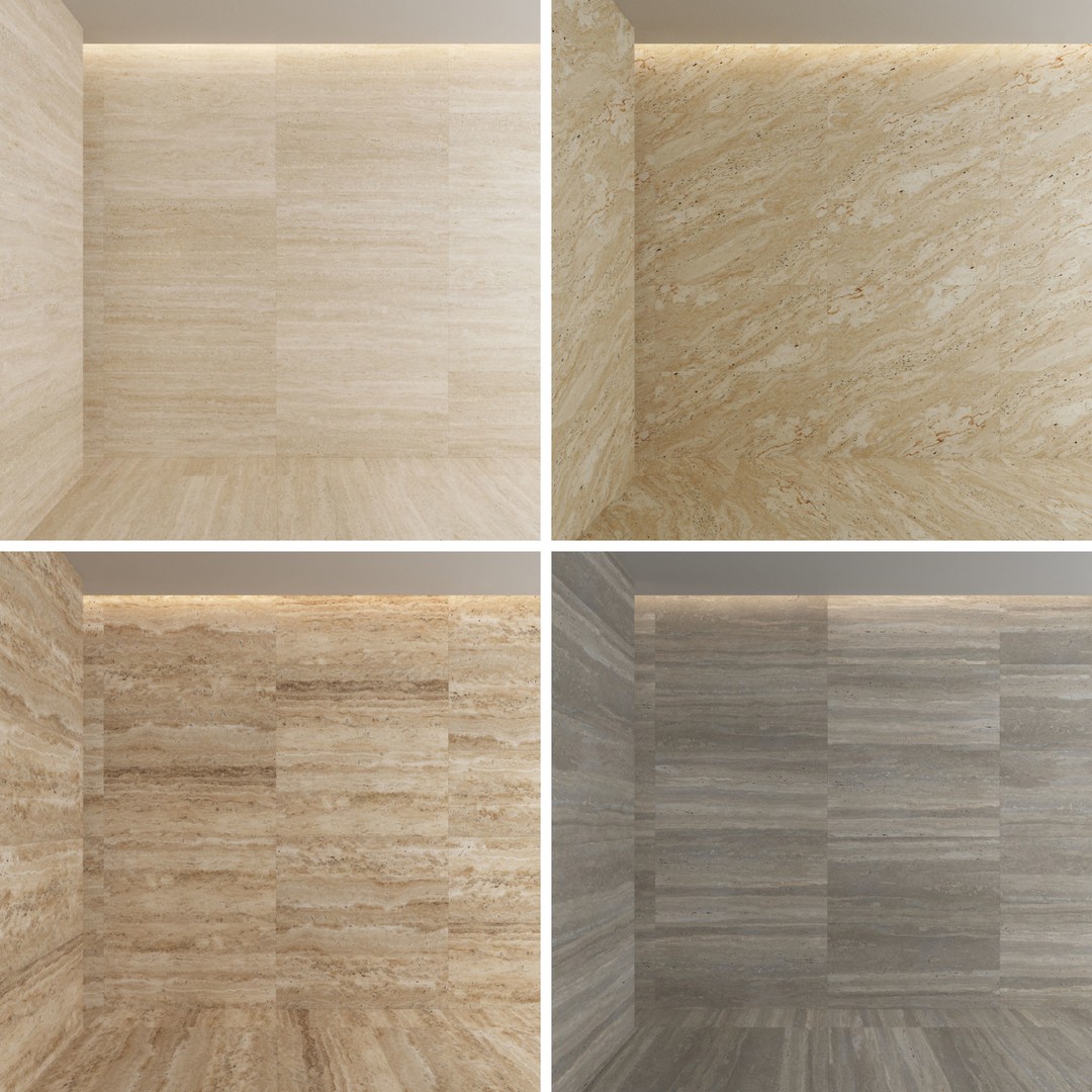 Travertine Porcelain Tiles 3D Model – PBR Textures, Various Sizes - View 3