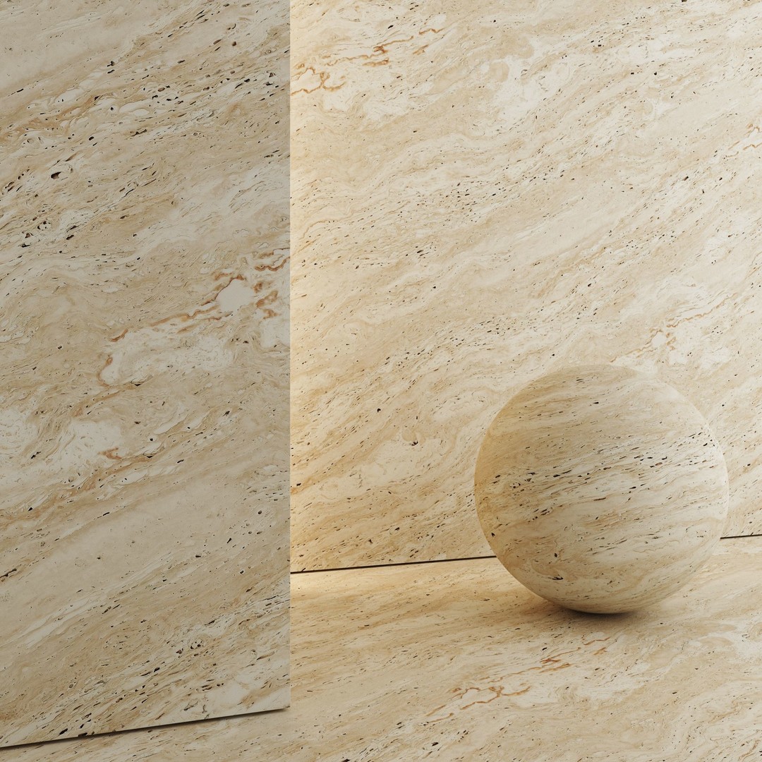 Travertine Porcelain Tiles 3D Model – PBR Textures, Various Sizes - View 6
