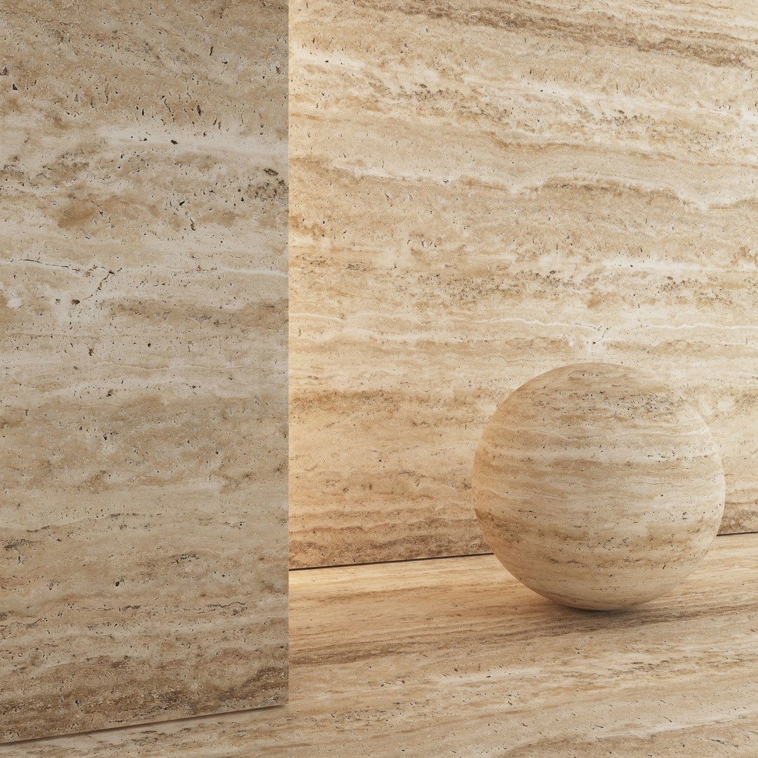 Travertine Porcelain Tiles 3D Model – PBR Textures, Various Sizes - View 7