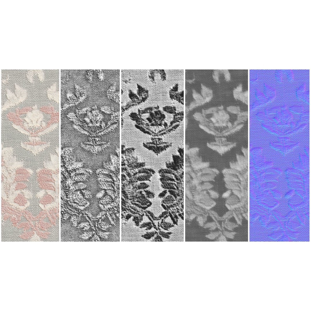 Embroidery Fabric 3D Model – 4K Seamless PBR Textures, PNG - View 3