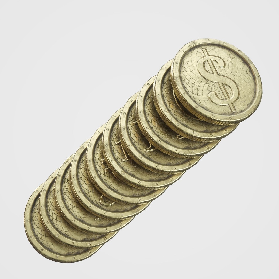 Old Gold Coin 3D Model – Low Poly PBR Asset with 10 Textures